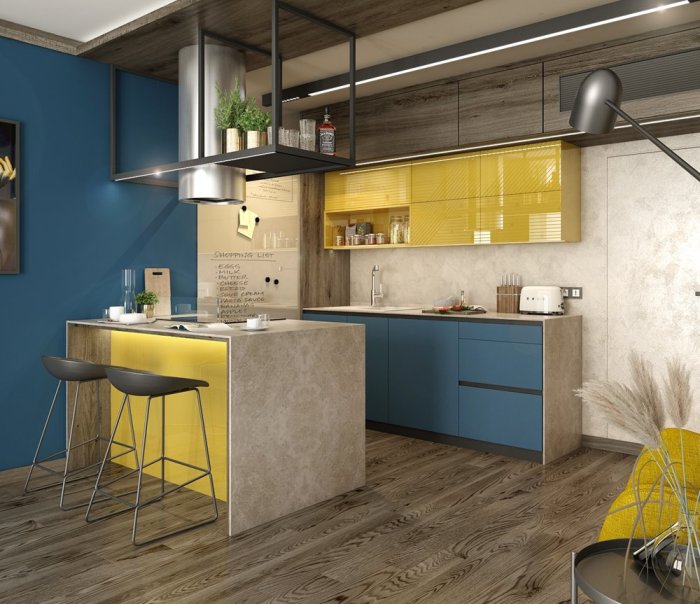 Blue and yellow kitchen decor