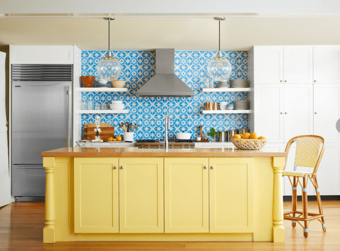 Blue and yellow kitchen decor