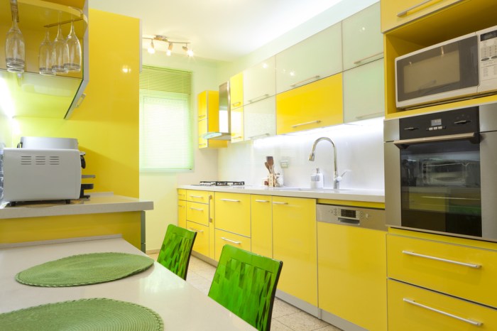 Kitchen yellow island digsdigs decor grey bold moody lots storage