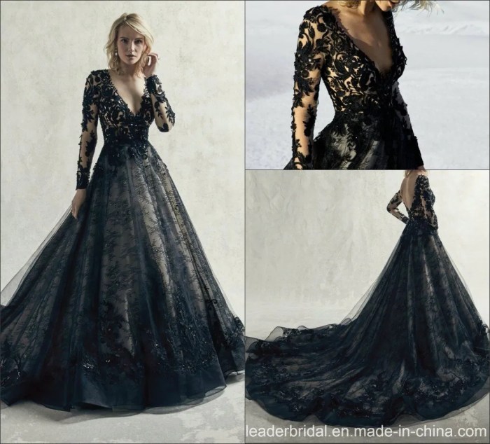 Black wedding dresses with lace sleeves