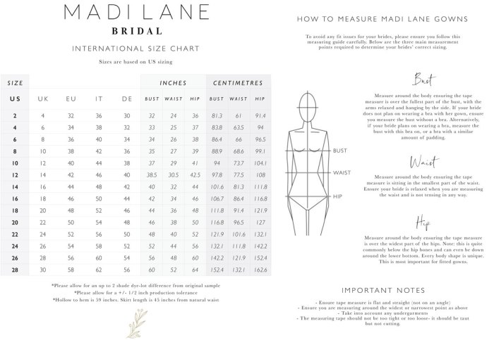 David's bridal wedding dress size chart