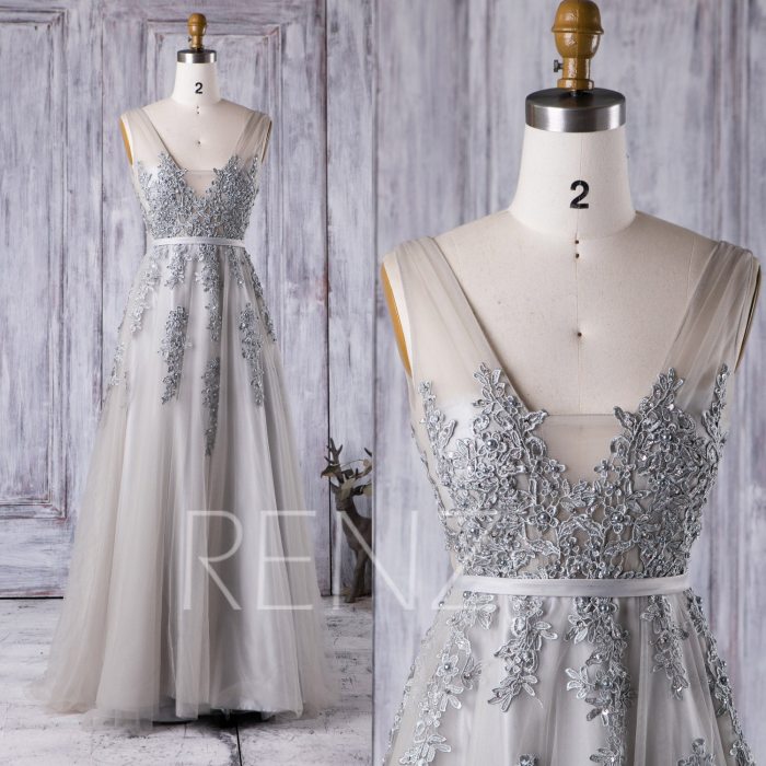 Gray long dress for wedding