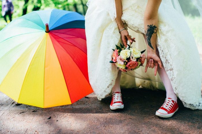 Bride wedding dress with sneakers